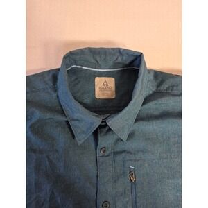 Ascend Mens Shirt 2XL Short Sleeve Button Down Blue Heathered Zip Pocket Outdoor